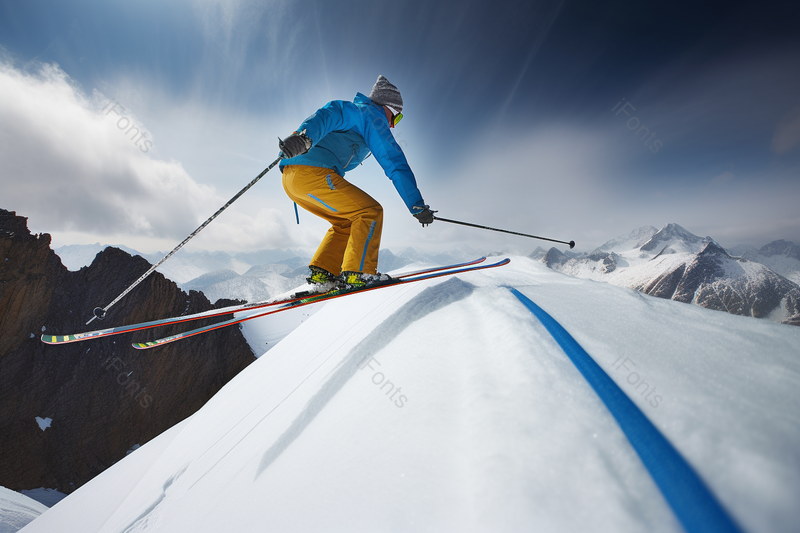 海报设计背景广告设计素材元素清晰的摄影图高清的图片电商产品拍摄美食美味食物男滑雪者站在斜坡上准备出发,高清,摄影图,摄影图片,图片大全,摄影图免费下载